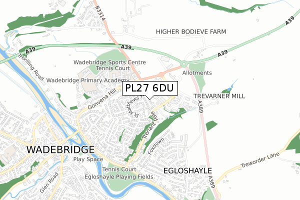 PL27 6DU map - small scale - OS Open Zoomstack (Ordnance Survey)