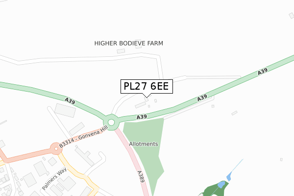 PL27 6EE map - large scale - OS Open Zoomstack (Ordnance Survey)