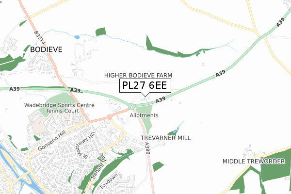 PL27 6EE map - small scale - OS Open Zoomstack (Ordnance Survey)