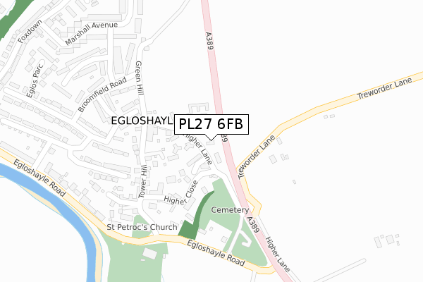 PL27 6FB map - large scale - OS Open Zoomstack (Ordnance Survey)