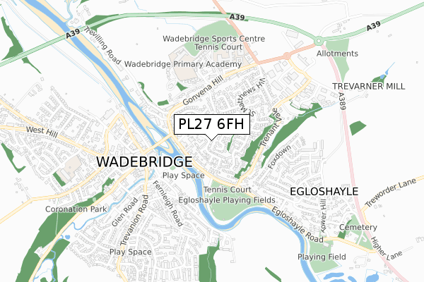 PL27 6FH map - small scale - OS Open Zoomstack (Ordnance Survey)