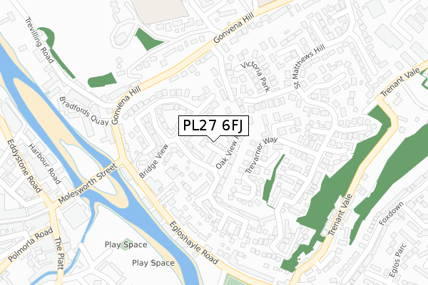 PL27 6FJ map - large scale - OS Open Zoomstack (Ordnance Survey)