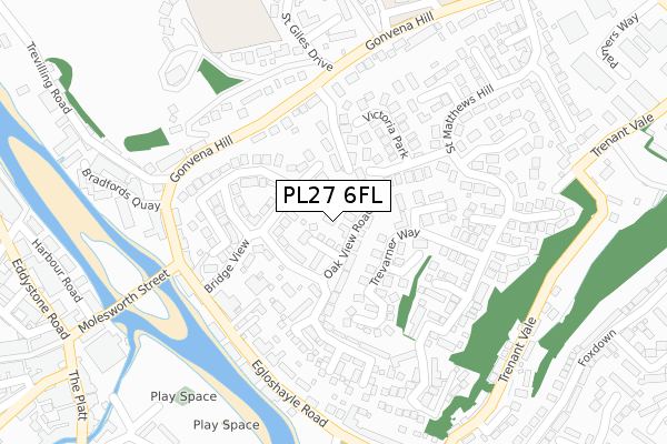 PL27 6FL map - large scale - OS Open Zoomstack (Ordnance Survey)