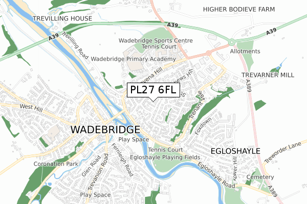 PL27 6FL map - small scale - OS Open Zoomstack (Ordnance Survey)