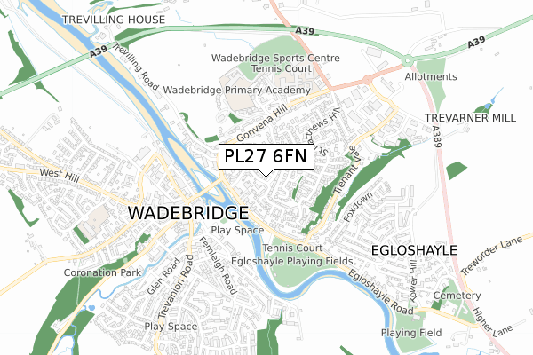 PL27 6FN map - small scale - OS Open Zoomstack (Ordnance Survey)