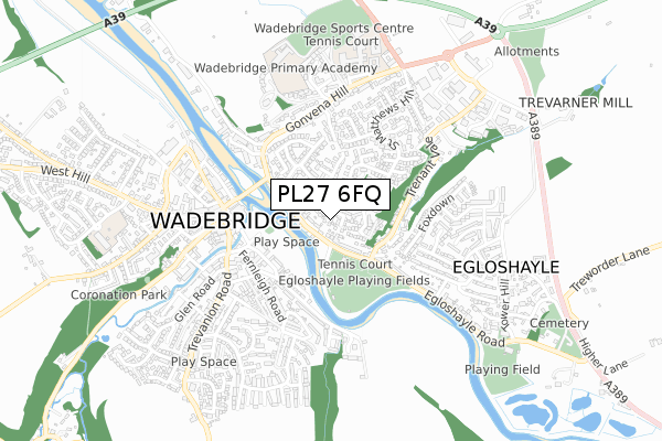 PL27 6FQ map - small scale - OS Open Zoomstack (Ordnance Survey)