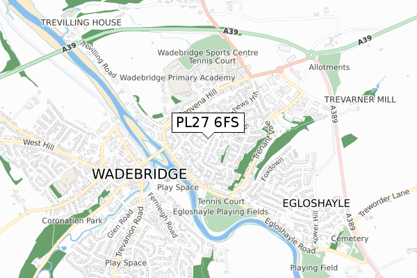 PL27 6FS map - small scale - OS Open Zoomstack (Ordnance Survey)