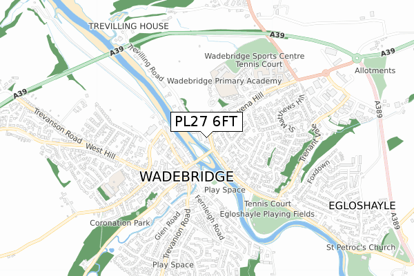 PL27 6FT map - small scale - OS Open Zoomstack (Ordnance Survey)