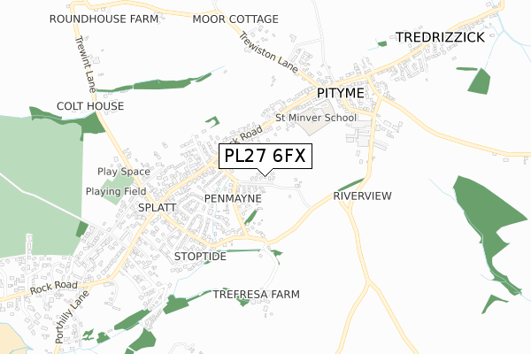 PL27 6FX map - small scale - OS Open Zoomstack (Ordnance Survey)