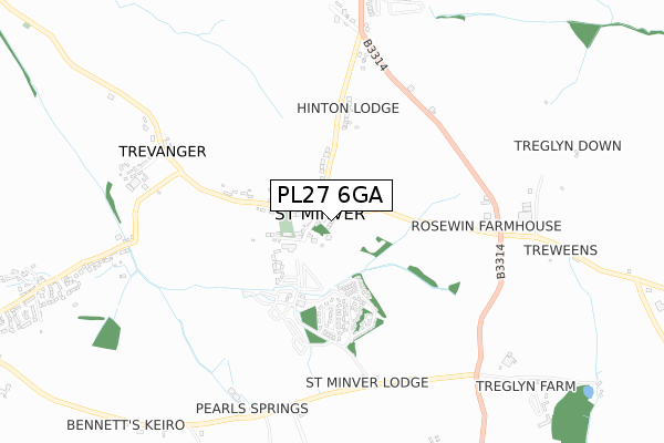 PL27 6GA map - small scale - OS Open Zoomstack (Ordnance Survey)