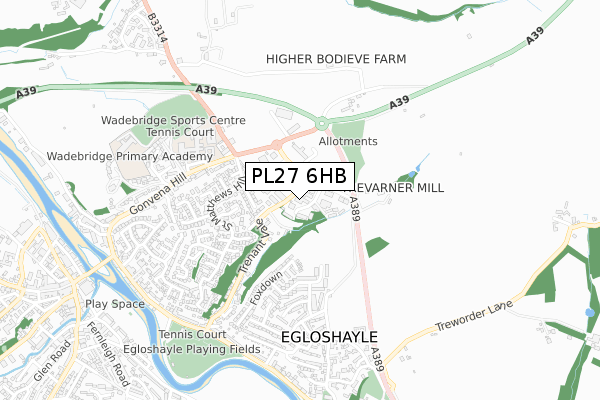 PL27 6HB map - small scale - OS Open Zoomstack (Ordnance Survey)