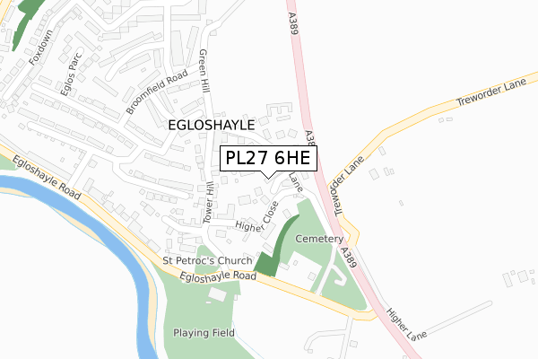 PL27 6HE map - large scale - OS Open Zoomstack (Ordnance Survey)
