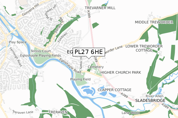 PL27 6HE map - small scale - OS Open Zoomstack (Ordnance Survey)