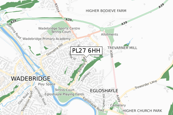 PL27 6HH map - small scale - OS Open Zoomstack (Ordnance Survey)