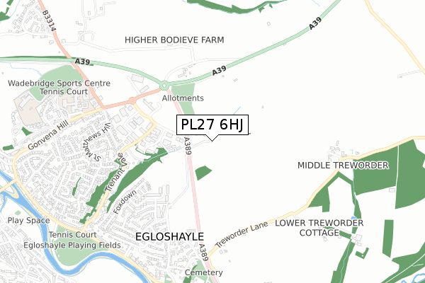 PL27 6HJ map - small scale - OS Open Zoomstack (Ordnance Survey)