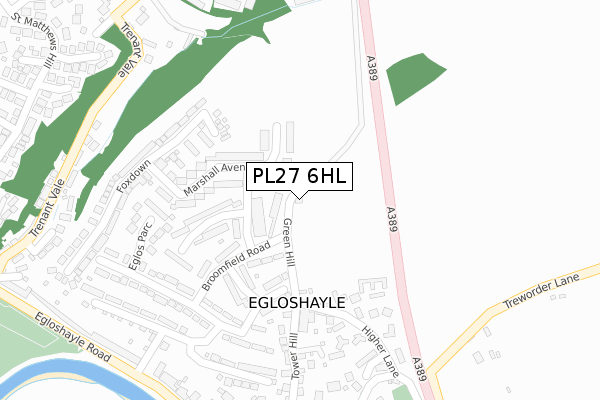 PL27 6HL map - large scale - OS Open Zoomstack (Ordnance Survey)