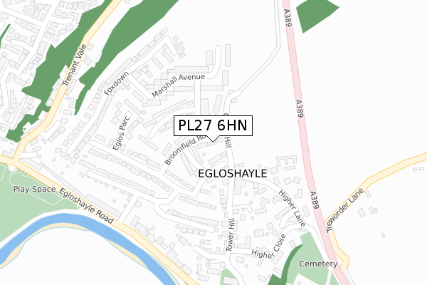 PL27 6HN map - large scale - OS Open Zoomstack (Ordnance Survey)