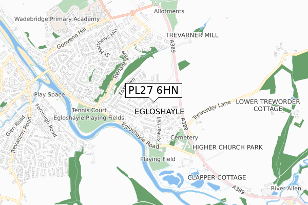 PL27 6HN map - small scale - OS Open Zoomstack (Ordnance Survey)