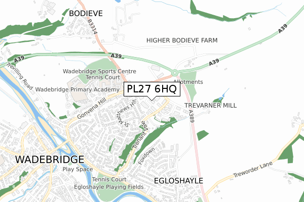 PL27 6HQ map - small scale - OS Open Zoomstack (Ordnance Survey)
