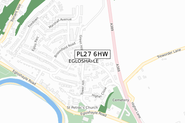 PL27 6HW map - large scale - OS Open Zoomstack (Ordnance Survey)