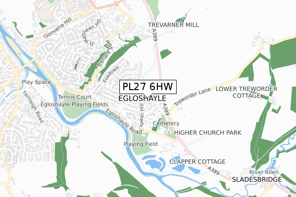 PL27 6HW map - small scale - OS Open Zoomstack (Ordnance Survey)