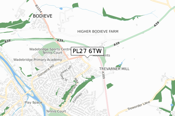 PL27 6TW map - small scale - OS Open Zoomstack (Ordnance Survey)