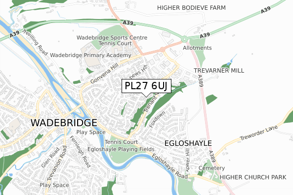 PL27 6UJ map - small scale - OS Open Zoomstack (Ordnance Survey)