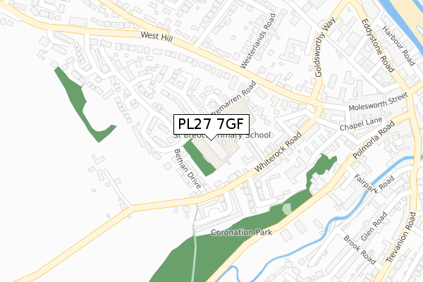 PL27 7GF map - large scale - OS Open Zoomstack (Ordnance Survey)