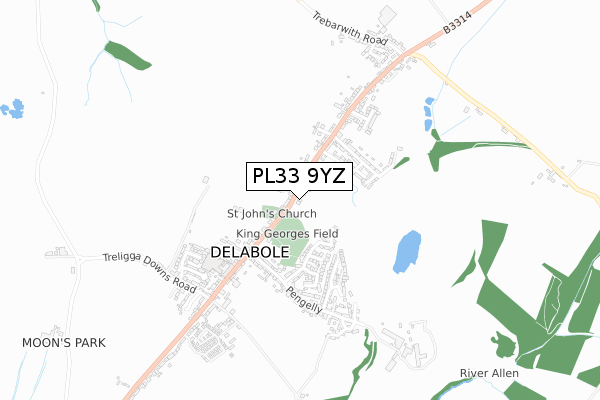 PL33 9YZ map - small scale - OS Open Zoomstack (Ordnance Survey)