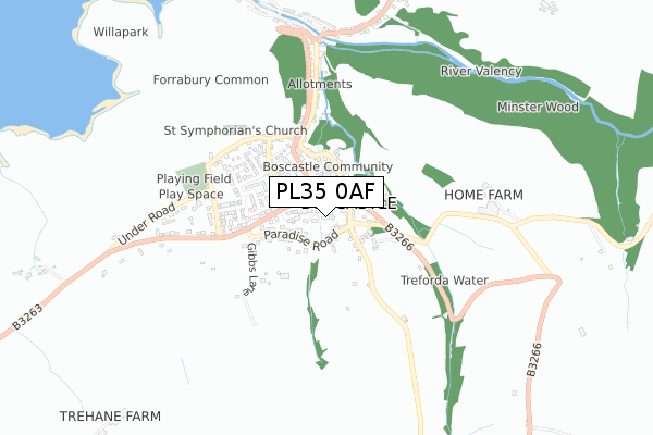 PL35 0AF map - small scale - OS Open Zoomstack (Ordnance Survey)