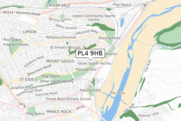 PL4 9HB map - small scale - OS Open Zoomstack (Ordnance Survey)