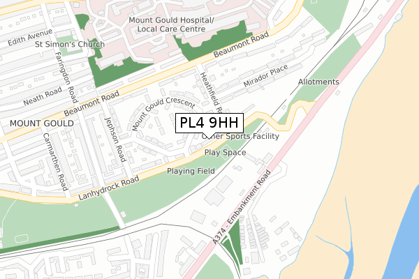 PL4 9HH map - large scale - OS Open Zoomstack (Ordnance Survey)