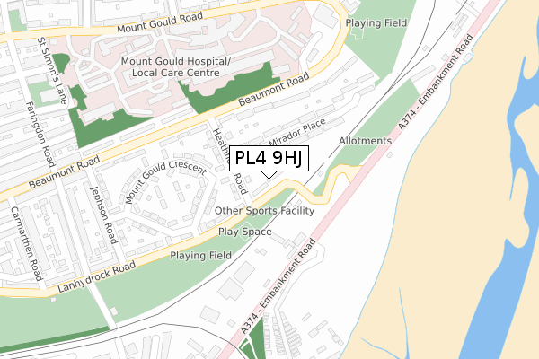 PL4 9HJ map - large scale - OS Open Zoomstack (Ordnance Survey)