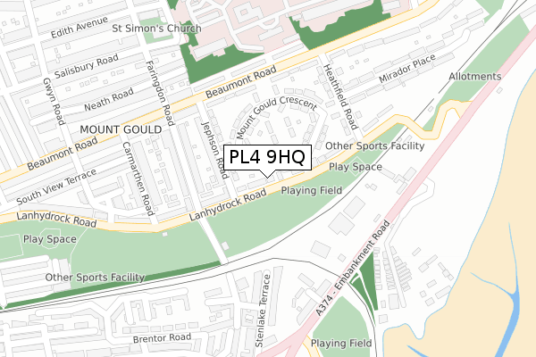 PL4 9HQ map - large scale - OS Open Zoomstack (Ordnance Survey)