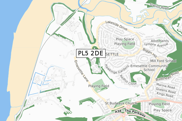 PL5 2DE map - small scale - OS Open Zoomstack (Ordnance Survey)