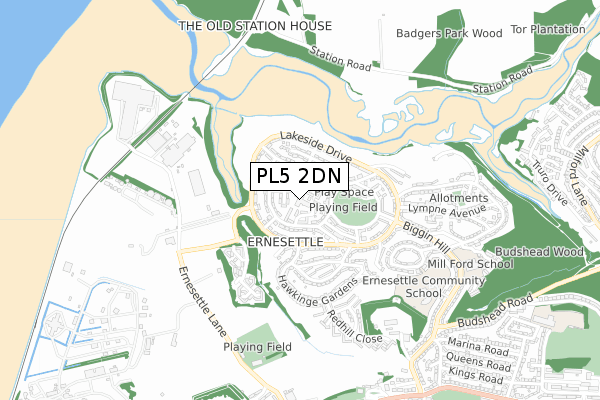 PL5 2DN map - small scale - OS Open Zoomstack (Ordnance Survey)