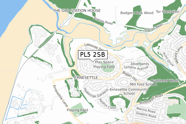 PL5 2SB map - small scale - OS Open Zoomstack (Ordnance Survey)