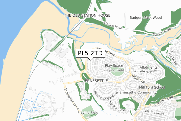 PL5 2TD map - small scale - OS Open Zoomstack (Ordnance Survey)