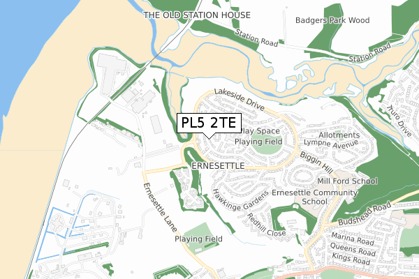 PL5 2TE map - small scale - OS Open Zoomstack (Ordnance Survey)