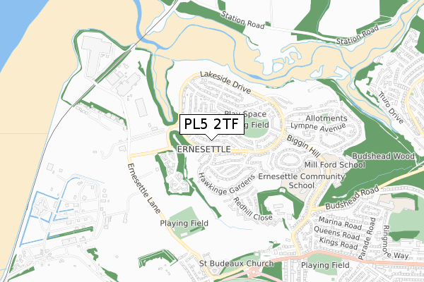 PL5 2TF map - small scale - OS Open Zoomstack (Ordnance Survey)
