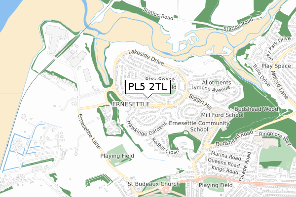 PL5 2TL map - small scale - OS Open Zoomstack (Ordnance Survey)