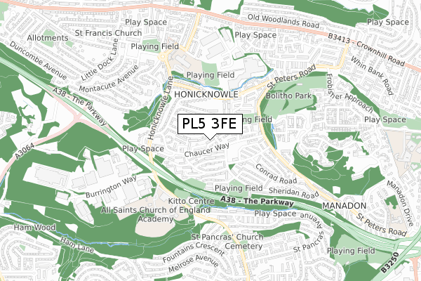 PL5 3FE map - small scale - OS Open Zoomstack (Ordnance Survey)