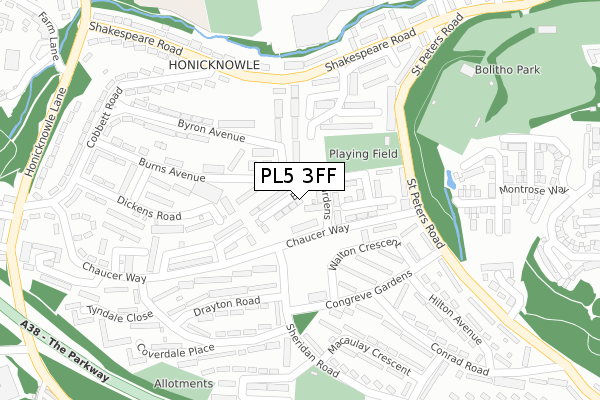 PL5 3FF map - large scale - OS Open Zoomstack (Ordnance Survey)