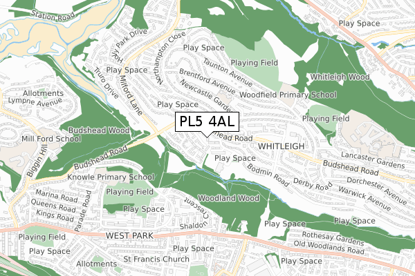 PL5 4AL map - small scale - OS Open Zoomstack (Ordnance Survey)