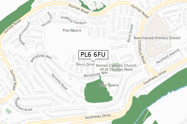 PL6 6FU map - large scale - OS Open Zoomstack (Ordnance Survey)