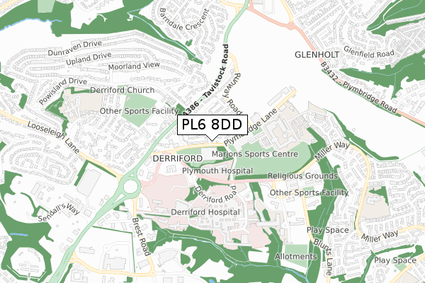 PL6 8DD map - small scale - OS Open Zoomstack (Ordnance Survey)