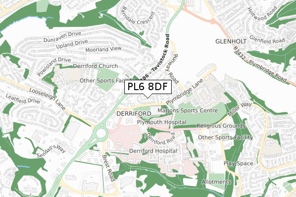 PL6 8DF map - small scale - OS Open Zoomstack (Ordnance Survey)