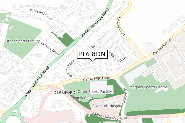 PL6 8DN map - large scale - OS Open Zoomstack (Ordnance Survey)