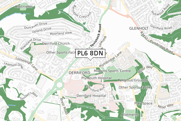 PL6 8DN map - small scale - OS Open Zoomstack (Ordnance Survey)