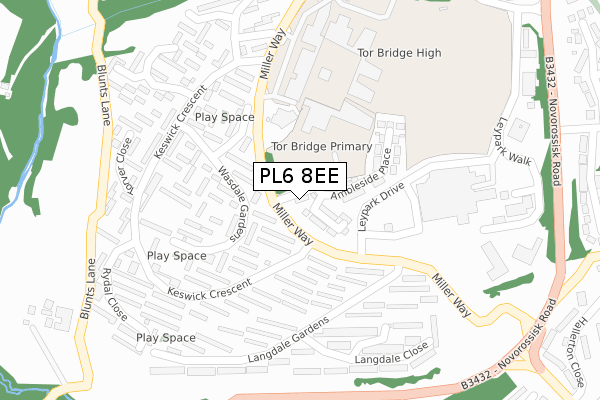 PL6 8EE map - large scale - OS Open Zoomstack (Ordnance Survey)